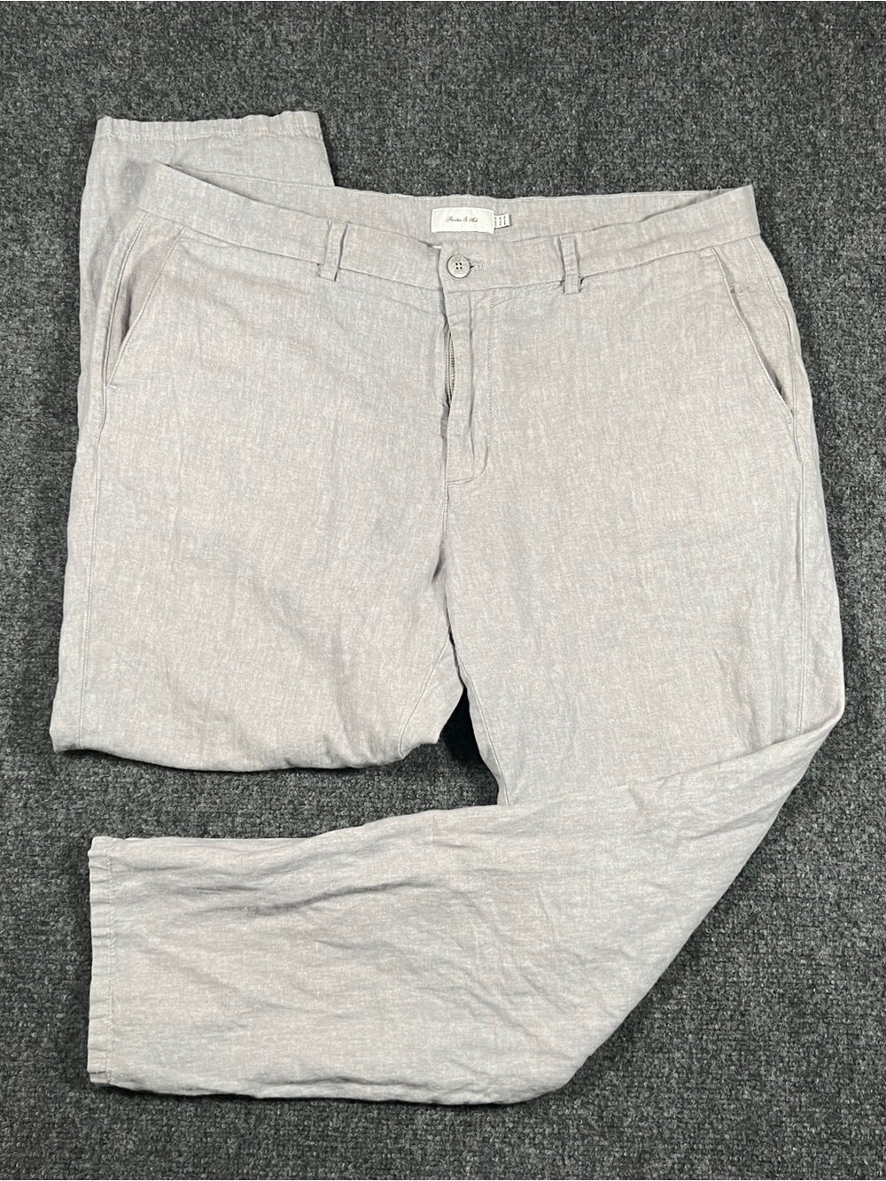 Porter & Ash Mens Linen Blend Pants Chino Beige Drawstring & Button 38x29 Casual